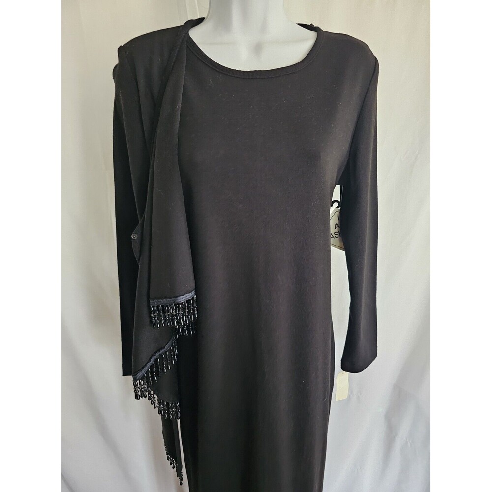 Lennie Dress for Nina Leonard Sweater Womens Black Beaded Shawl Dress Size Small